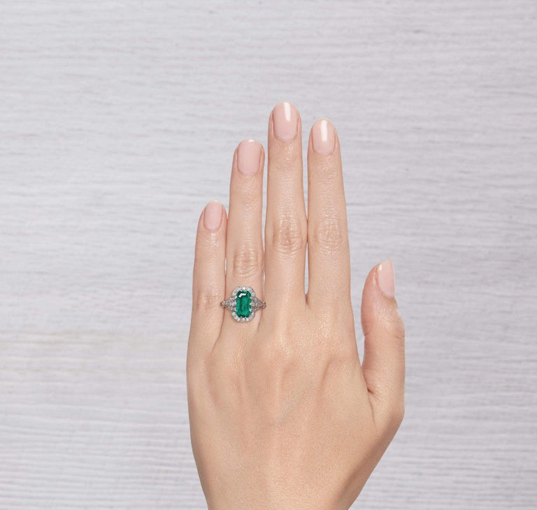 1.91 CARAT ART DECO EMERALD AND DIAMOND RING
