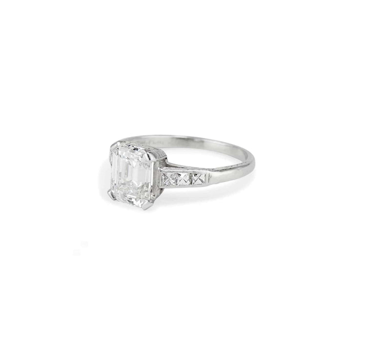 1.91 Carat Vintage Art Deco Emerald Cut Diamond Ring
