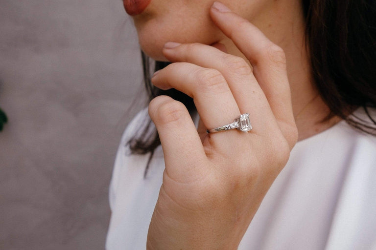 1.91 Carat Vintage Art Deco Emerald Cut Diamond Ring