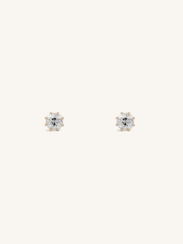 1.11ct Old European Cut Diamond Yellow Gold Stud Earrings