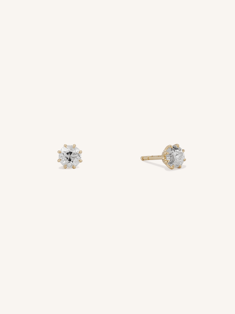 1.11ct Old European Cut Diamond Yellow Gold Stud Earrings - profile