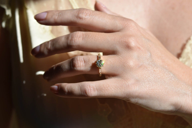 1.20ct Art Deco Old European Cut Diamond Engagement Ring – Prism Shifter on a hand 2