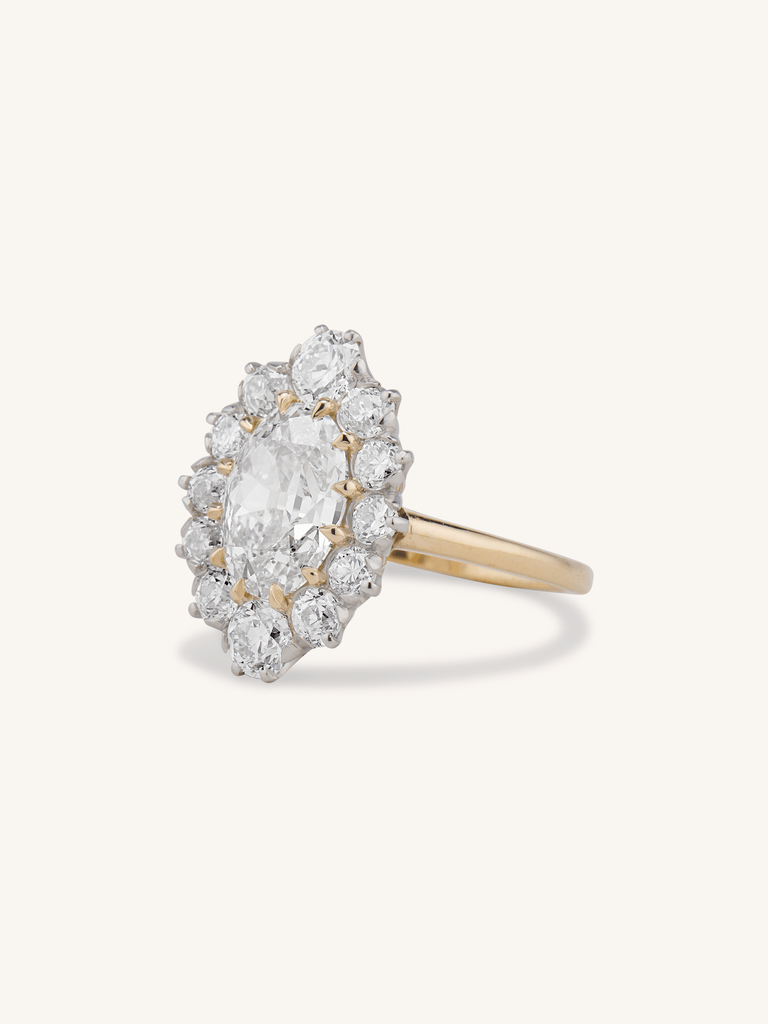 1.53ct Antique Oval Cut Diamond Cluster Engagement Ring | Leia