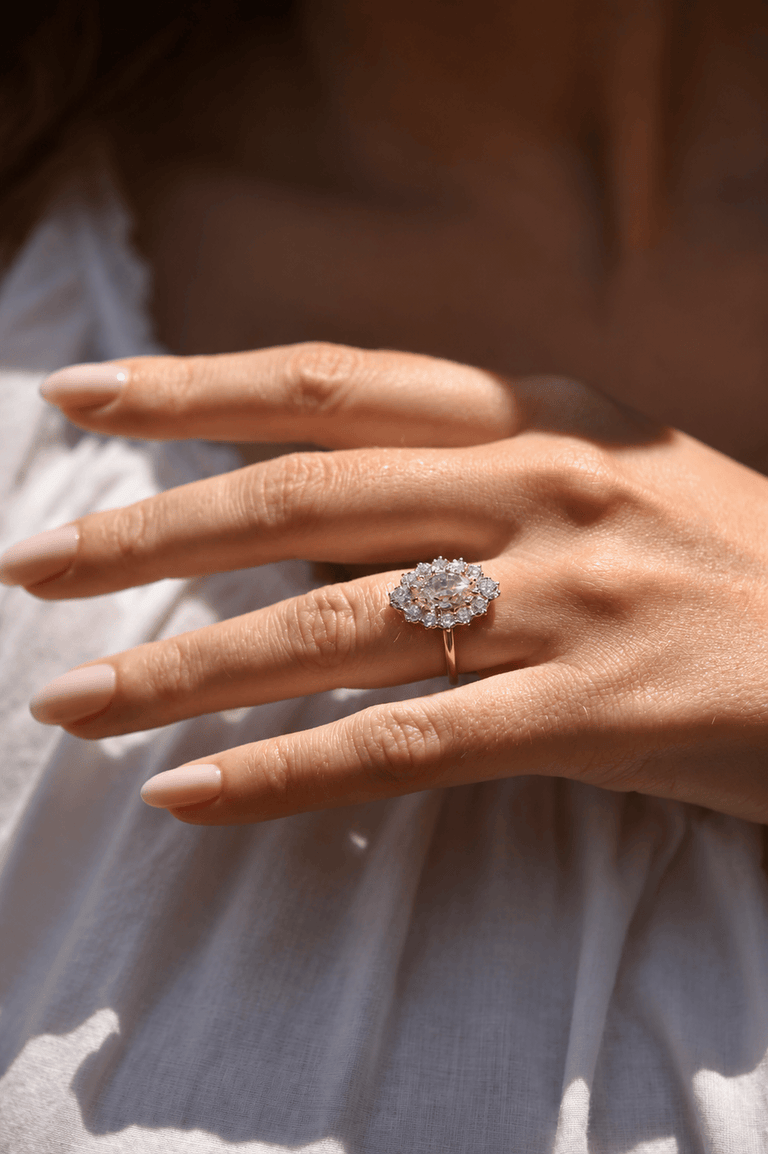 1.53ct Antique Oval Cut Diamond Cluster Engagement Ring | Leia