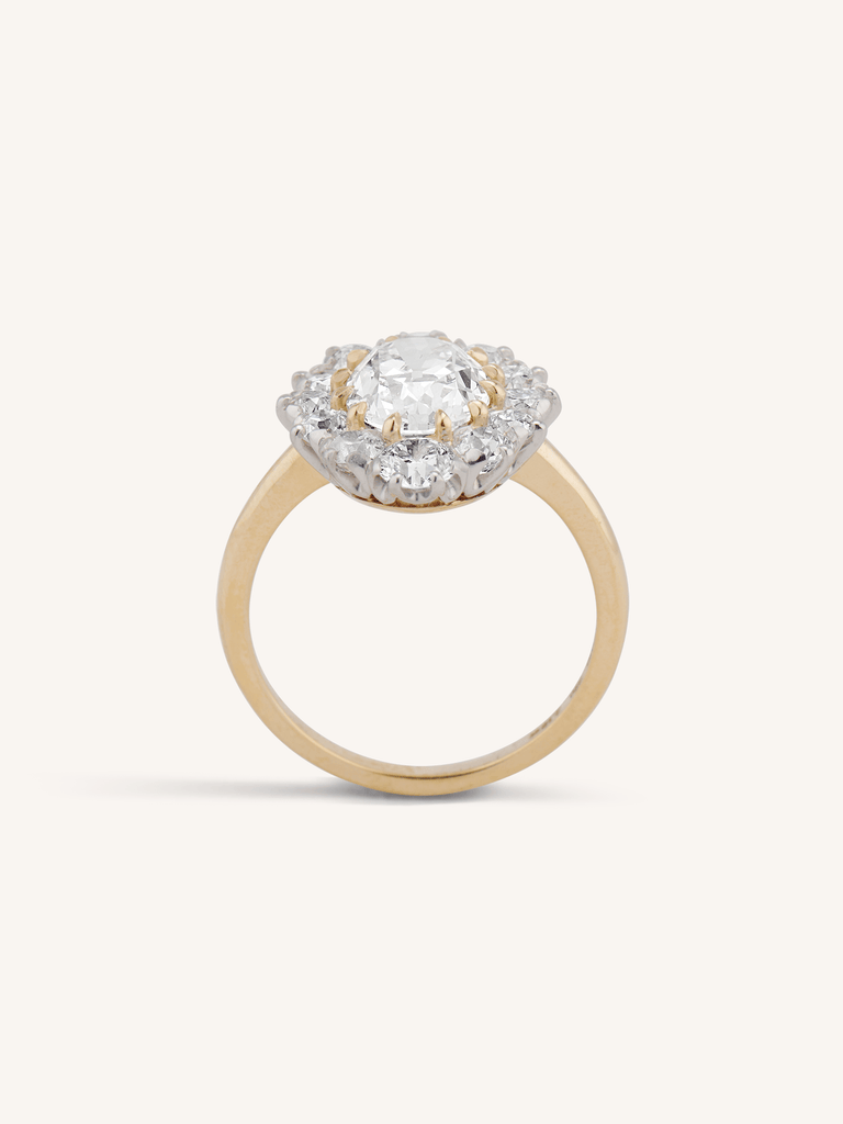 1.53ct Antique Oval Cut Diamond Cluster Engagement Ring | Leia