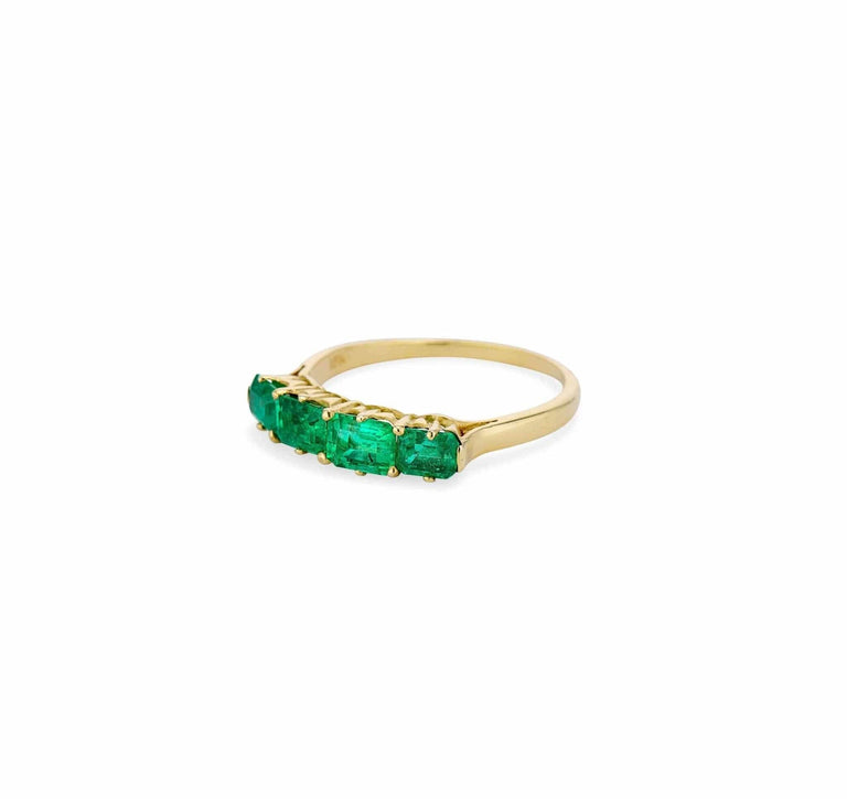 1880s Victorian Emerald Yellow Gold Half Hoop Band