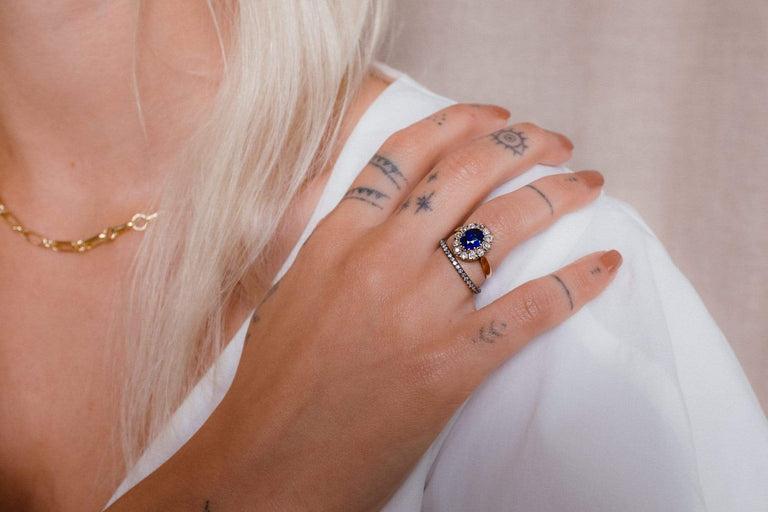 1880s Victorian Oval Cut Sapphire & Diamond Cluster in Gold