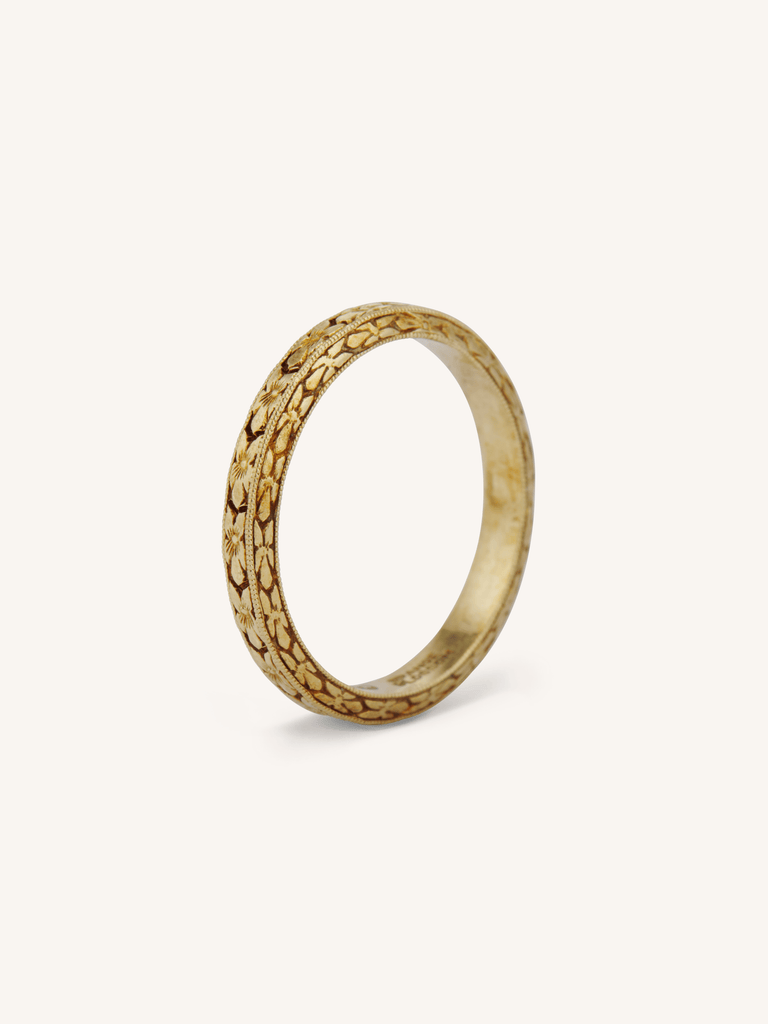 18K Yellow Gold Antique Orange Blossom Antique Wedding Band - Size 3.75 3/4