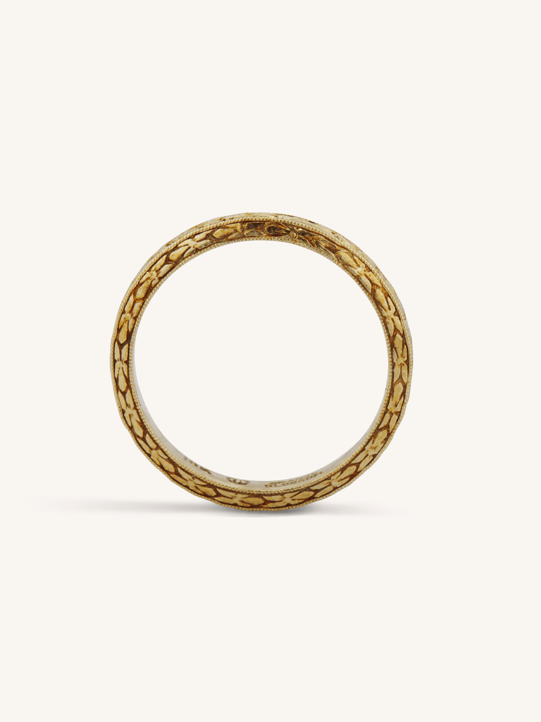 18K Yellow Gold Antique Orange Blossom Antique Wedding Band - Size 3.75 profile