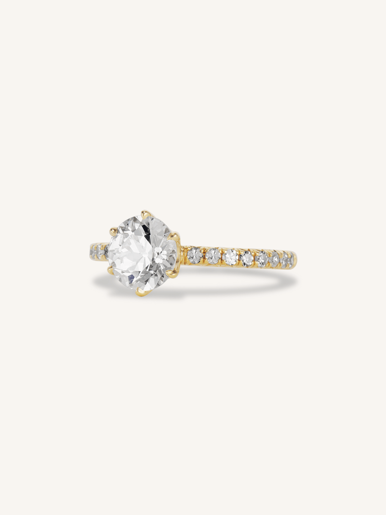Classic Old European Cut Diamond Six Prong Pavé Solitaire 1.23