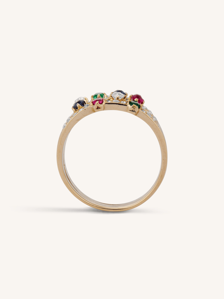 18K yellow gold gemstone and diamond harem ring, french