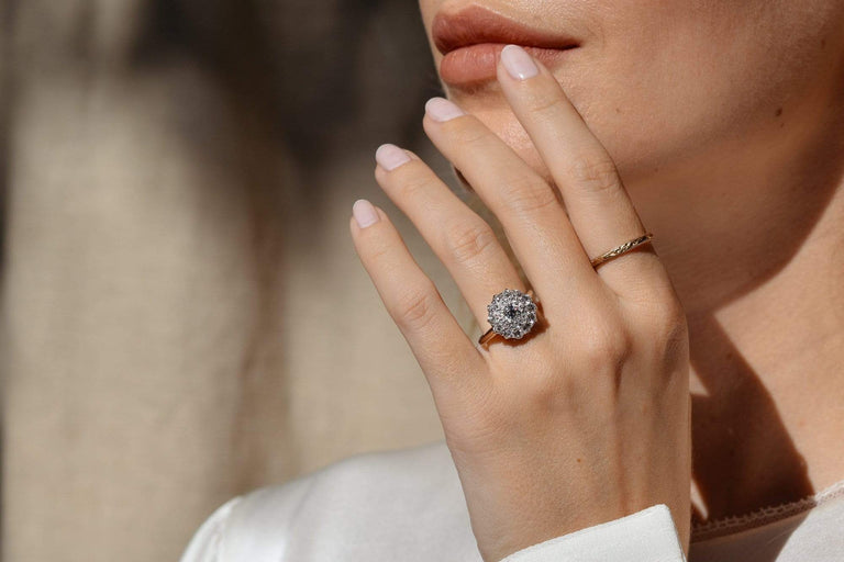 1900s Edwardian Old European Diamond Cluster Engagement Ring