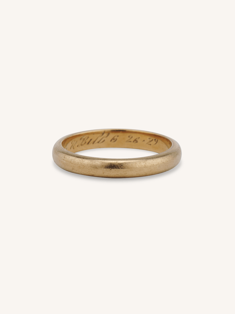 1920's 14K Yellow Gold Wedding Band Inscribed Ethel & Bill 6-26-29 - Size 9