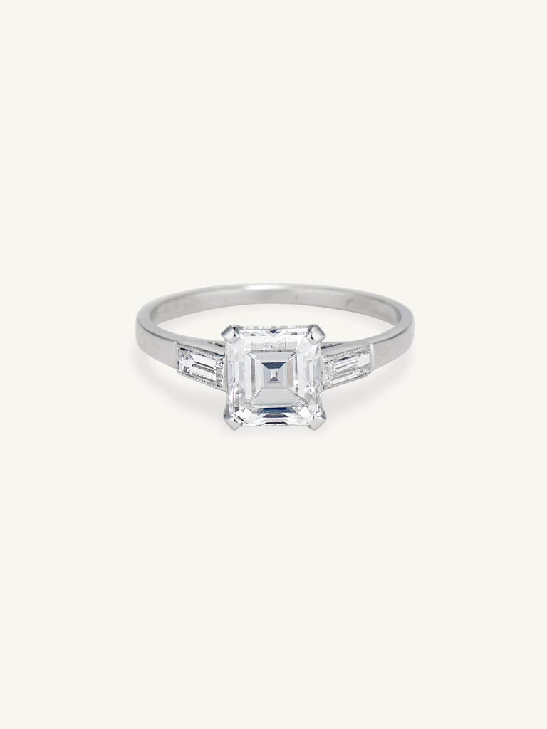 1920s 1.52 Carat Square Emerald Cut Diamond Vintage Engagement Ring