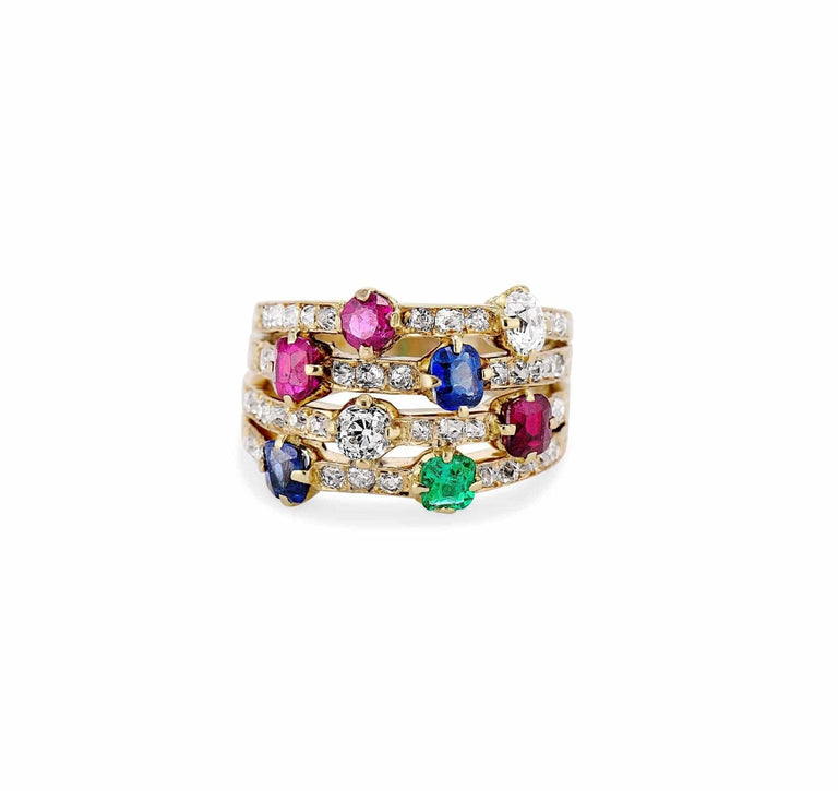 1940s Retro Diamond & Multi Gem Ring