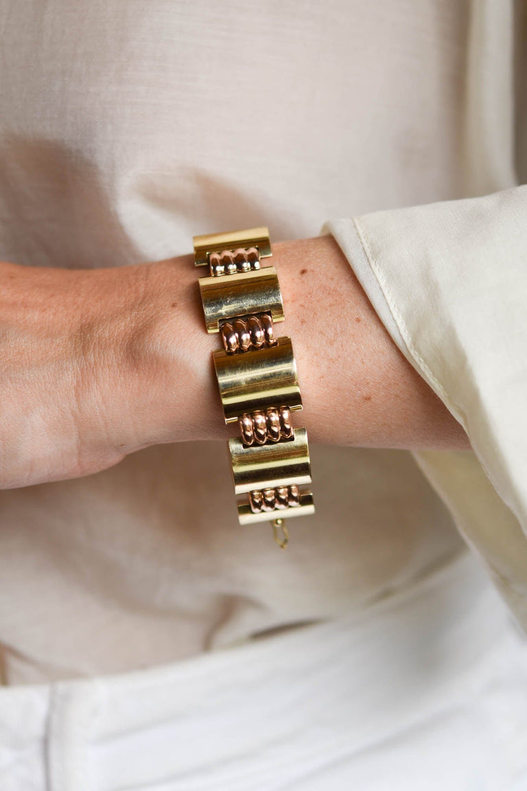 1940s Retro Yellow & Rose Gold Tank Bracelet