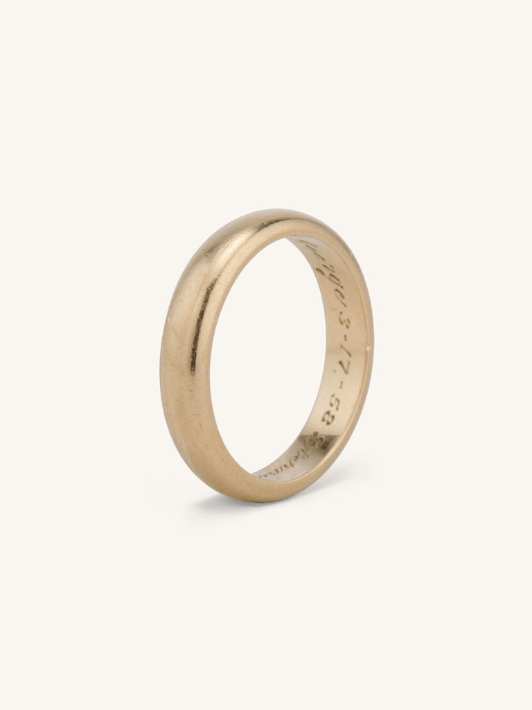 1958 14K Yellow Gold Wedding Band Engraved "Helen and George 3-17-58 Eternally" - Size 6