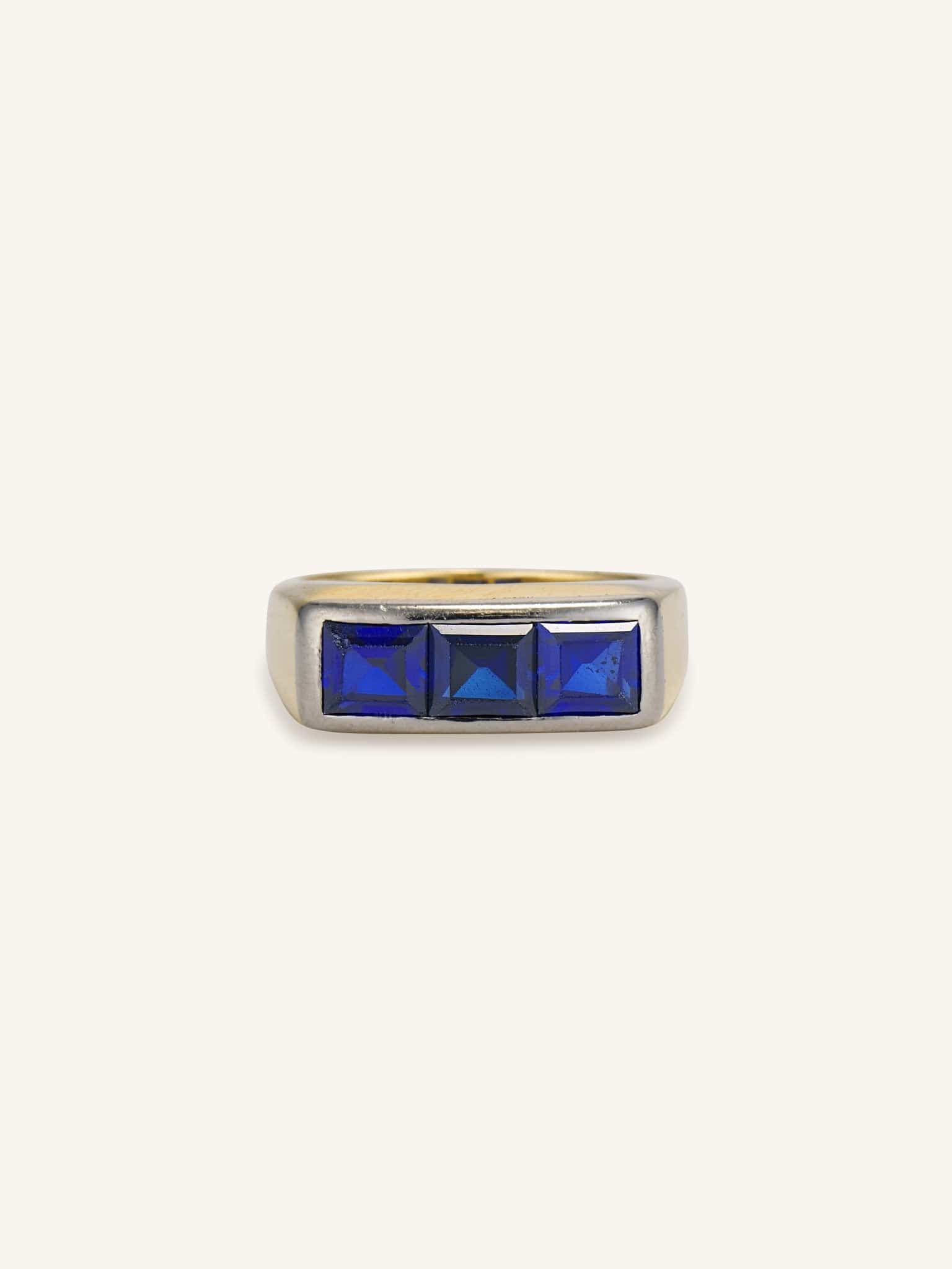 1960s Tiffany & Co. 2.10 Carat Table Cut Sapphire Three Stone Ring