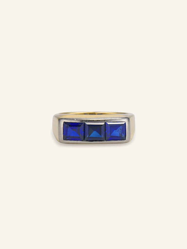 1960s 2.10 Carat Table Cut Sapphire Three Stone Ring, Tiffany & Co.