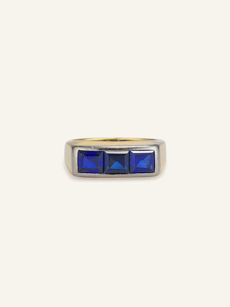 1960s Tiffany & Co. 2.10 Carat Table Cut Sapphire Three Stone Ring