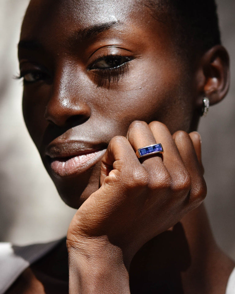 1960s 2.10 Carat Table Cut Sapphire Three Stone Ring, Tiffany & Co.
