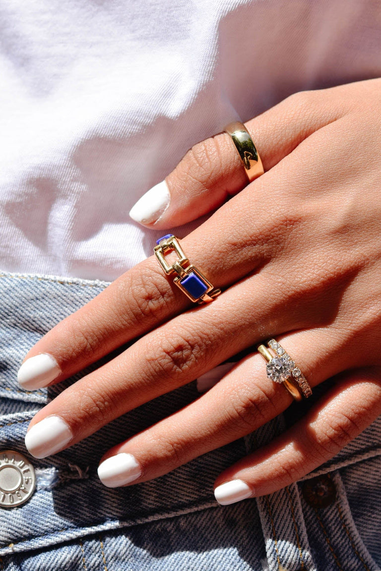 1970s Lapis Lazuli & Gold Link Flexible Ring, France