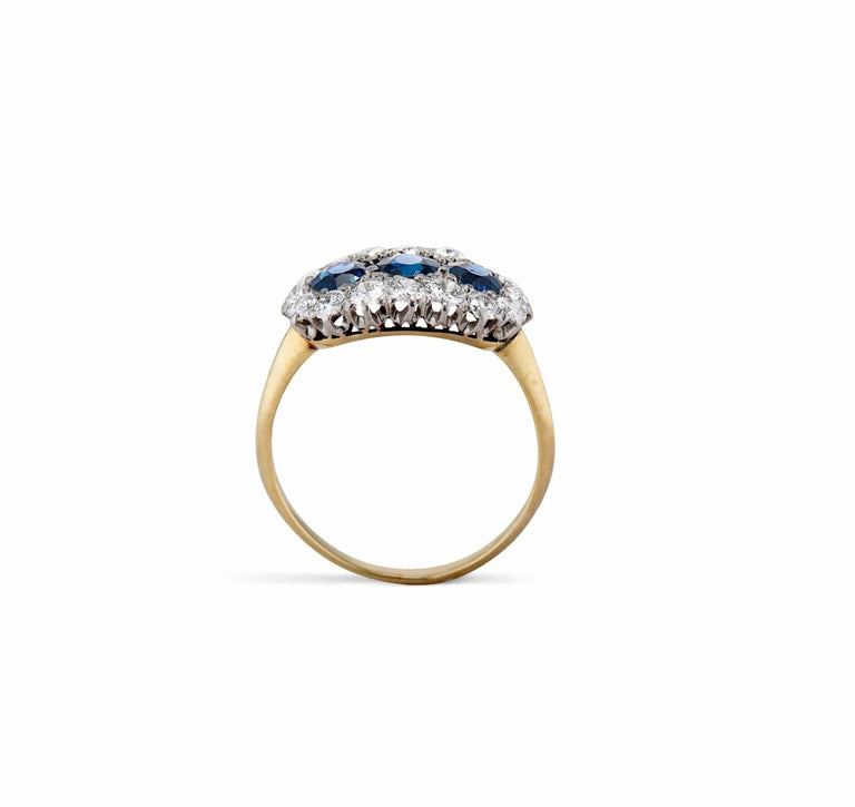 19th Century 3-Stone Sapphire and Diamond Ring