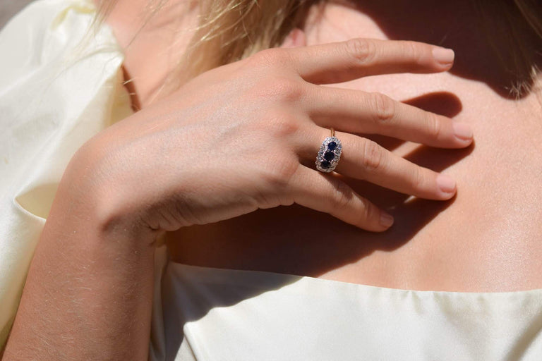 19th Century 3-Stone Sapphire and Diamond Ring