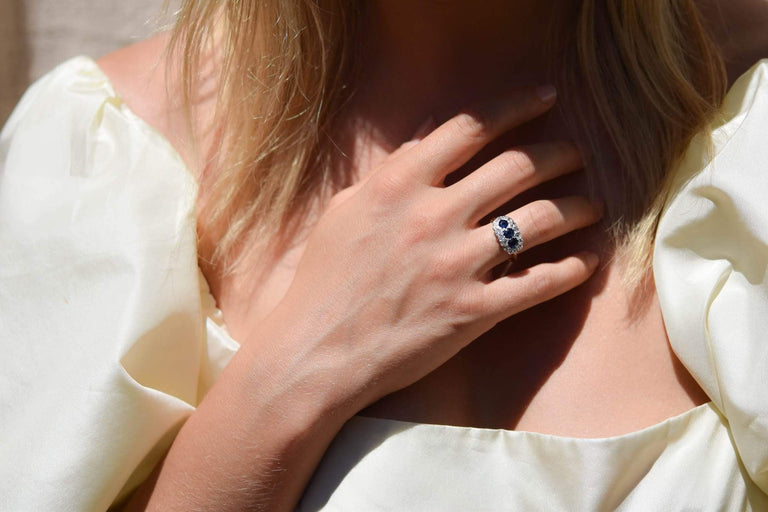 19th Century 3-Stone Sapphire and Diamond Ring