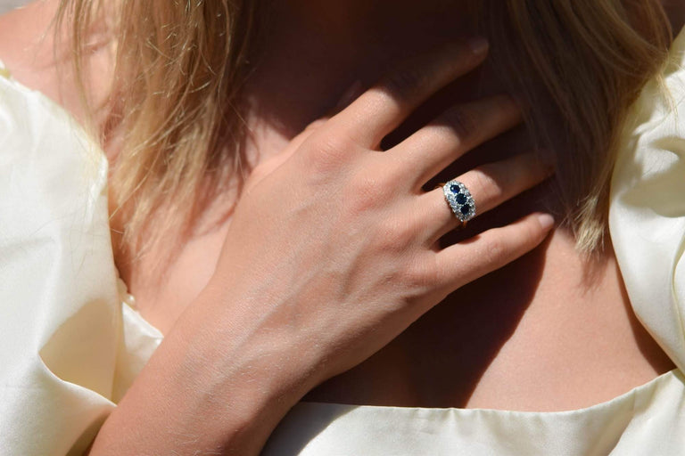 19th Century 3-Stone Sapphire and Diamond Ring