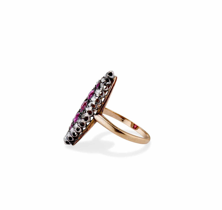 19th Century Garnet and Rose-Cut Diamond Navette Ring