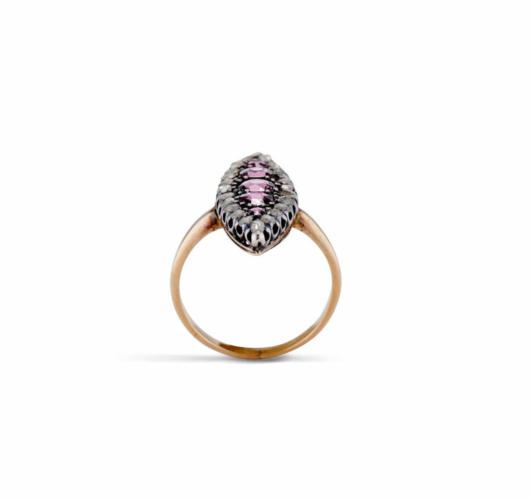 19th Century Garnet and Rose-Cut Diamond Navette Ring