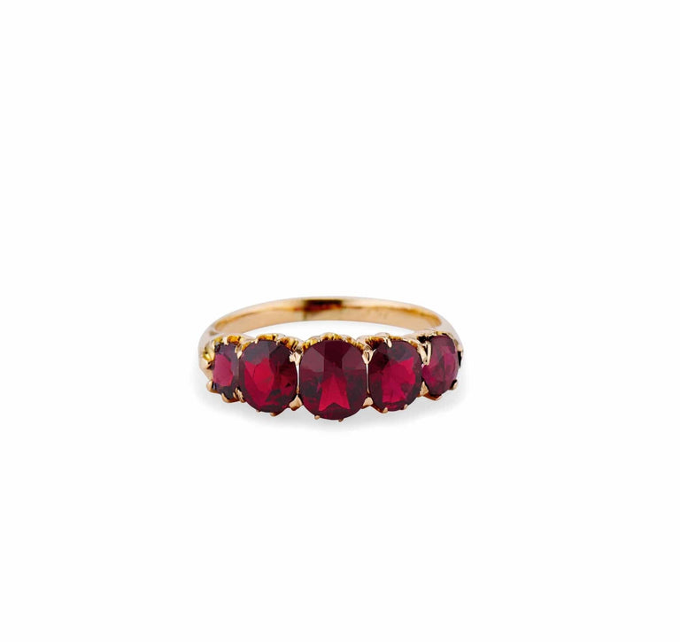19th Century Victorian Five Stone Garnet and Spinel Ring