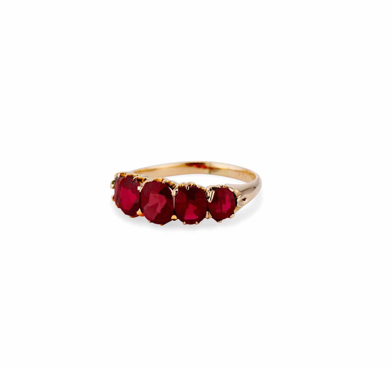 19th Century Victorian Five Stone Garnet and Spinel Ring