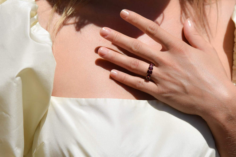 19th Century Victorian Five Stone Garnet and Spinel Ring