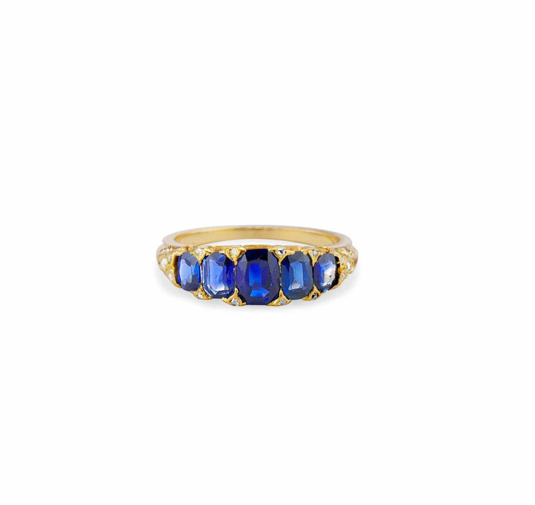 19th Century Victorian Sapphire and Diamond Five Stone Ring