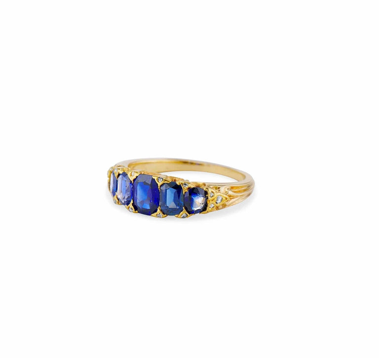 19th Century Victorian Sapphire and Diamond Five Stone Ring