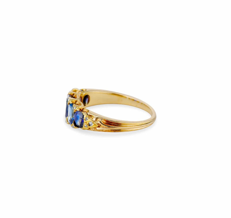 19th Century Victorian Sapphire and Diamond Five Stone Ring