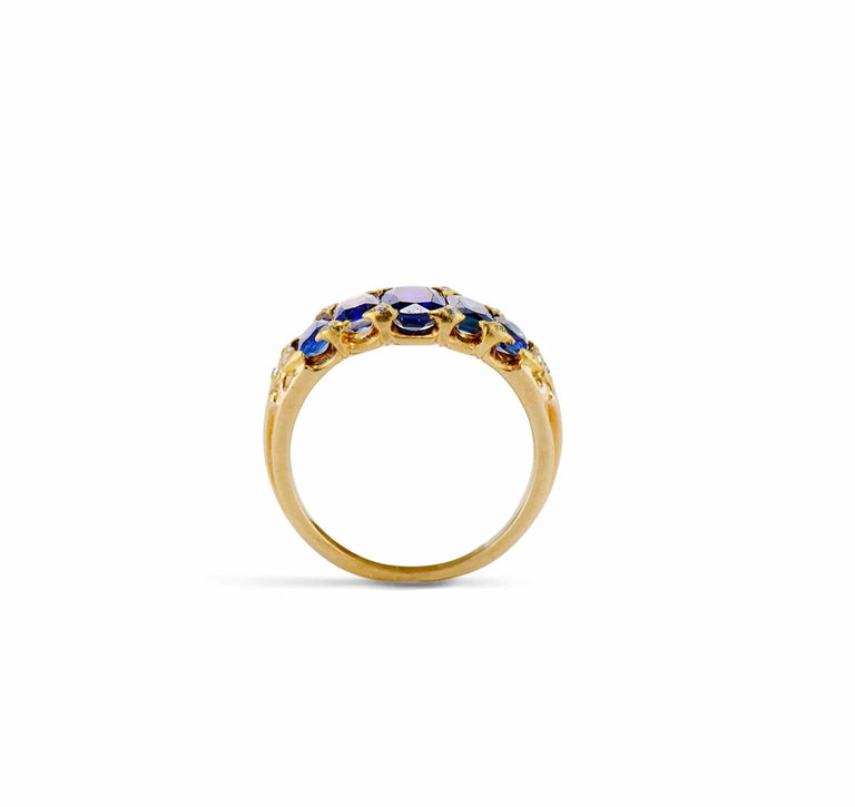 19th Century Victorian Sapphire and Diamond Five Stone Ring
