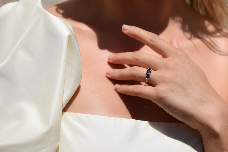 19th Century Victorian Sapphire and Diamond Five Stone Ring