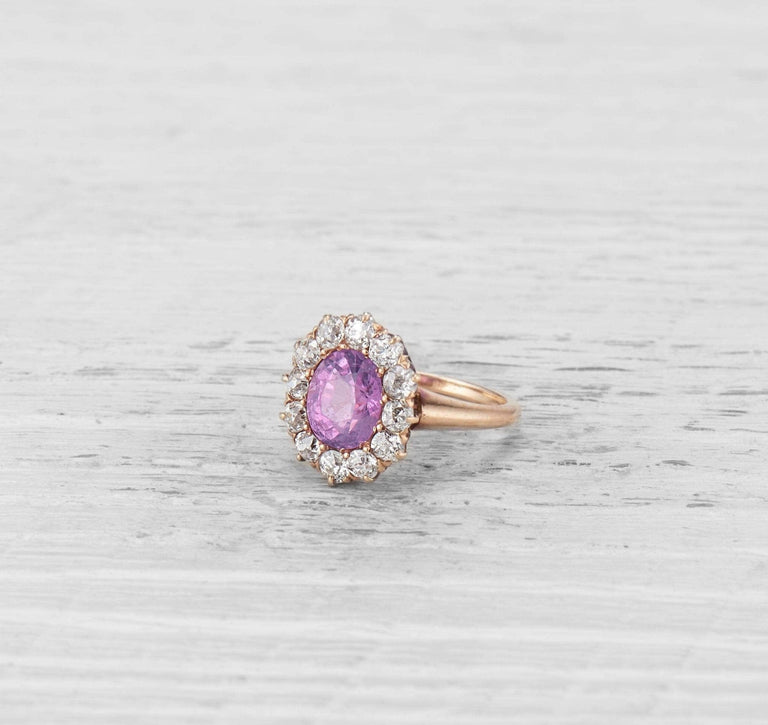 2.25 CARAT PINK SAPPHIRE AND DIAMOND CLUSTER RING