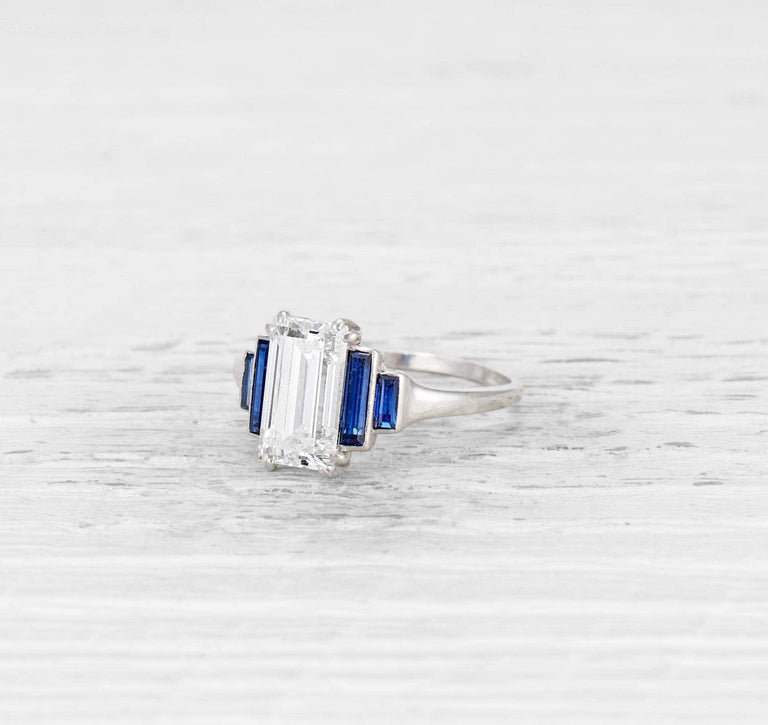 2.35 CARAT ART DECO DIAMOND AND SAPPHIRE RING
