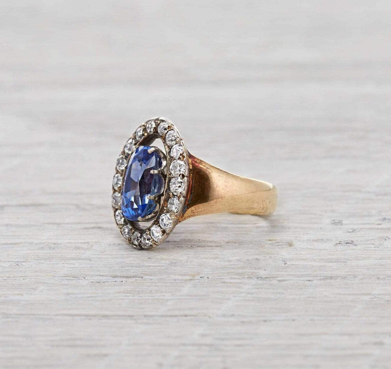 2.78 Carat Antique Victorian Sapphire & Diamond Engagement Ring