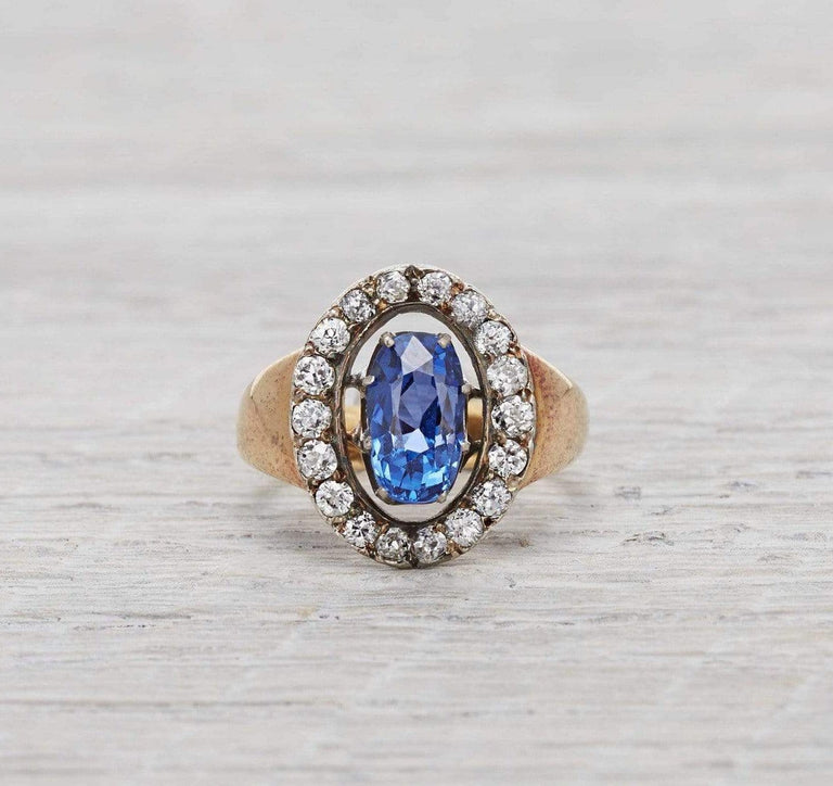 2.78 Carat Antique Victorian Sapphire & Diamond Engagement Ring