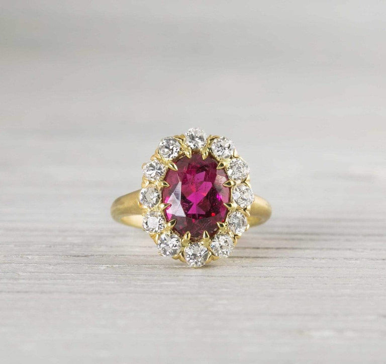 2 Carat Victorian Gold Ruballite and Diamond Engagement Ring