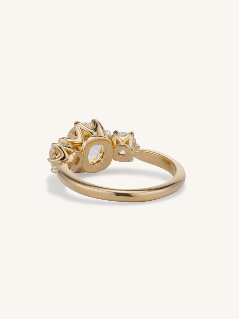 2.26ct Old Mine Cut Three-Stone Diamond Ring in 18K Yellow Gold | Celeste Back