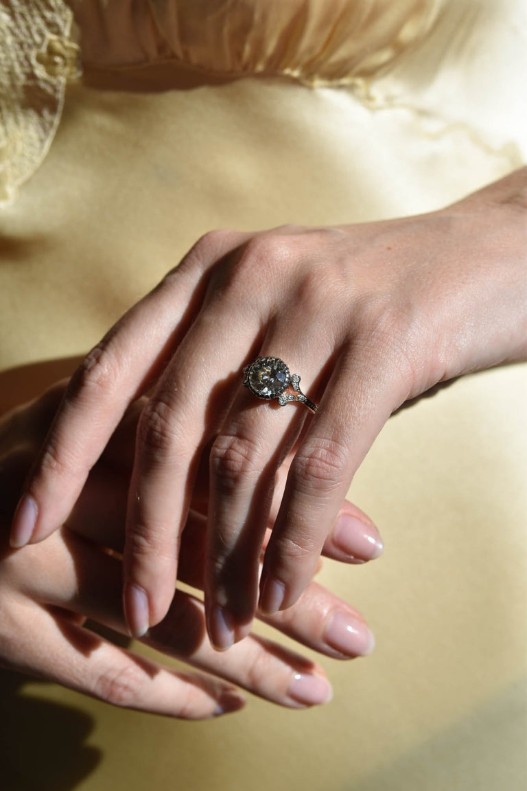 2.28ct Antique Old European Cut Diamond Engagement Ring | Black Rose on a hand 3