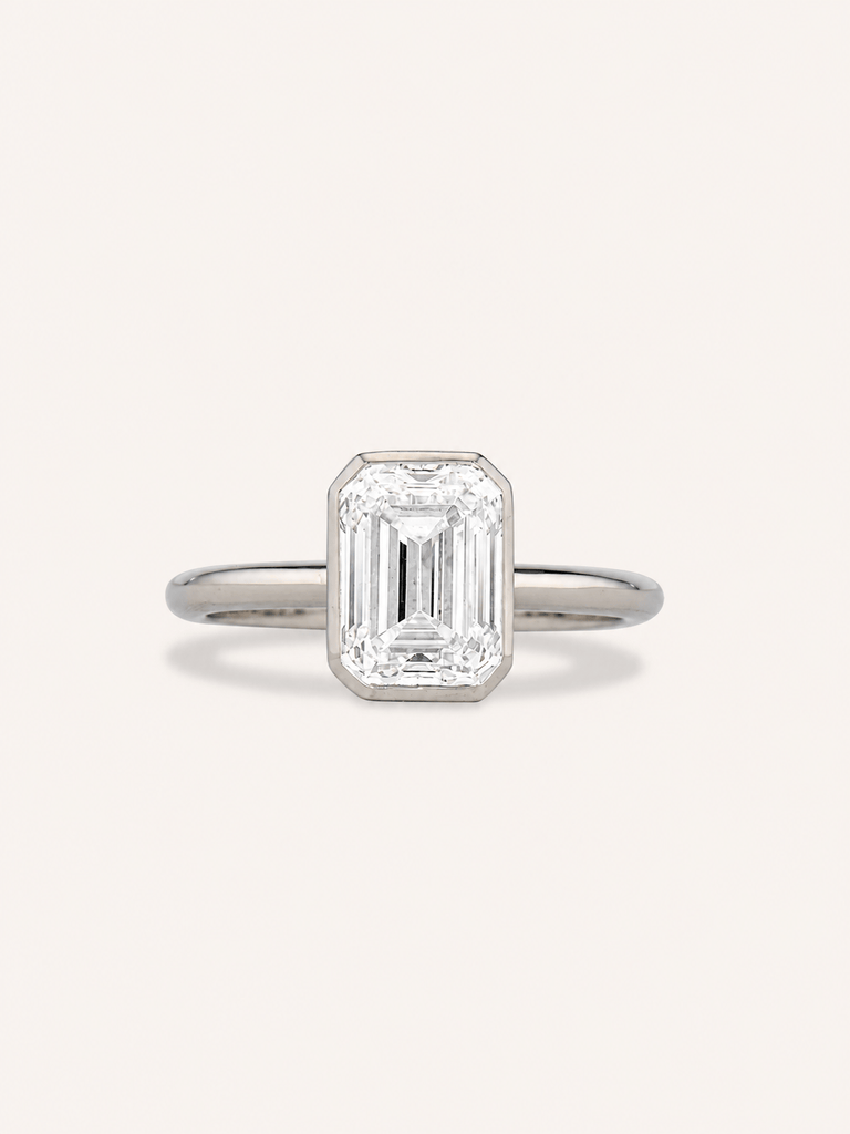 2.80 Carat Emerald Cut Diamond 18k Gold Solitaire Bezel Set Engagement Ring