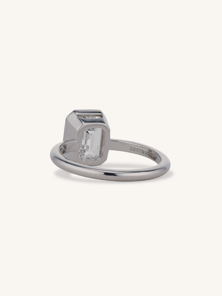 2.80 Carat Emerald Cut Diamond 18k Gold Solitaire Bezel Set Engagement Ring