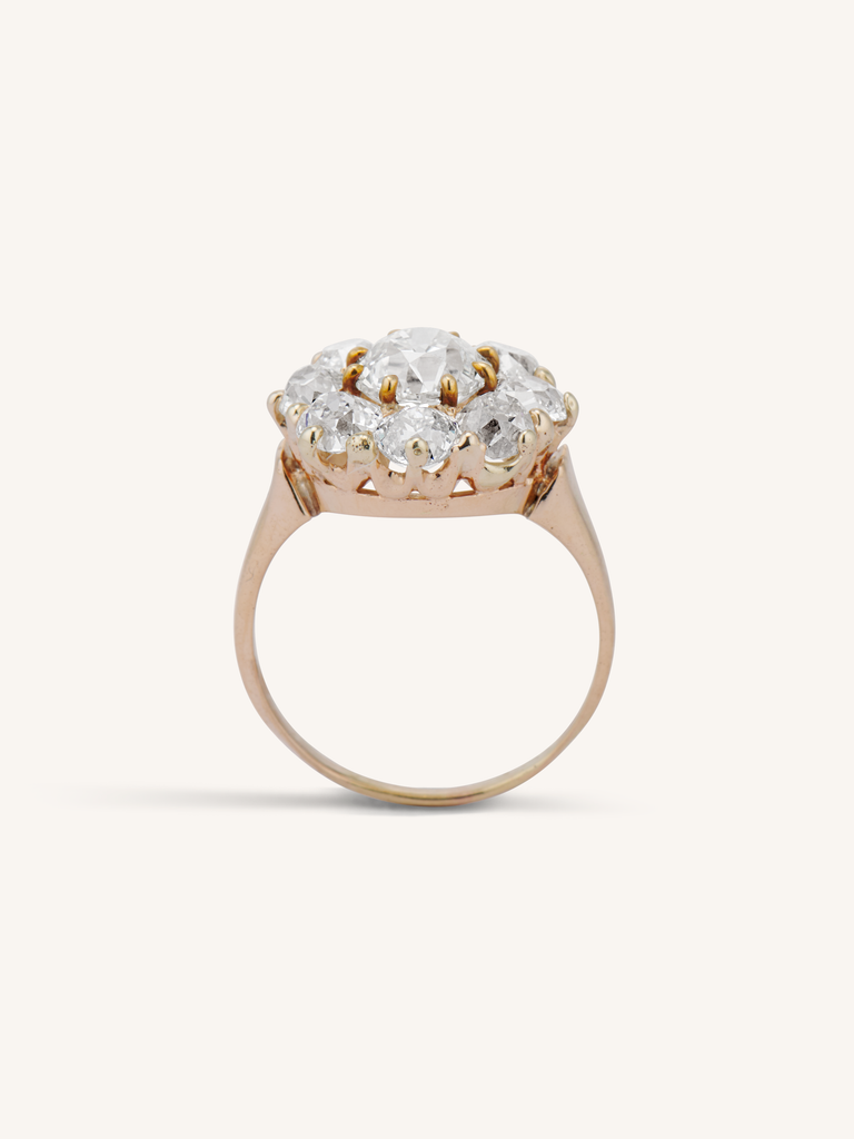Victorian 1.31 Carat Old European Cut Diamond Cluster Antique Engagement Ring